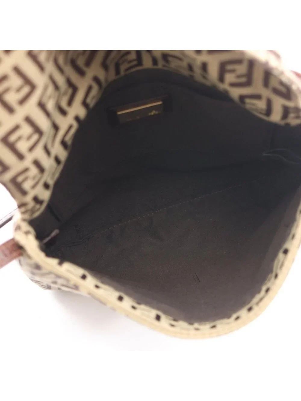 Fendi Shoulder Bag Zucchino Beige Brown Canvas Leather